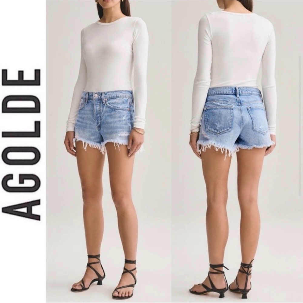 AGOLDE Parker Vintage Cut Off Short in Swapmeet Size 26 Distressed Light Wash - Picture 5 of 16